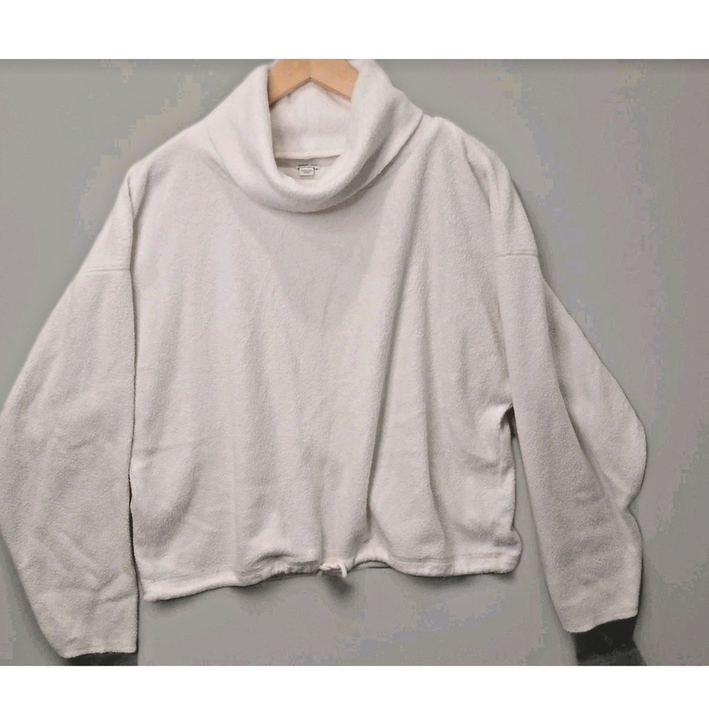 Aerie Oversized Cropped Sweatshirt Womens XS White Cowl Neck Fleece Pullover